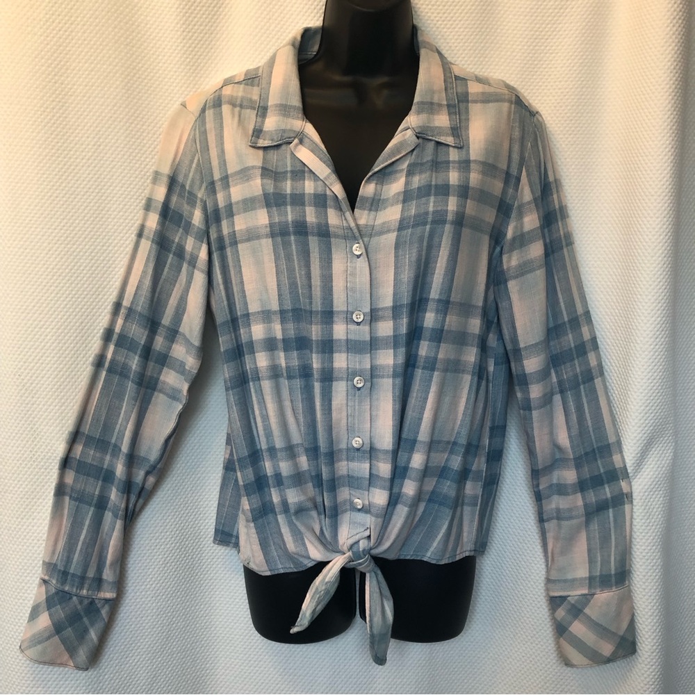 Cloth  & Stone Tie Front plaid LS Top S